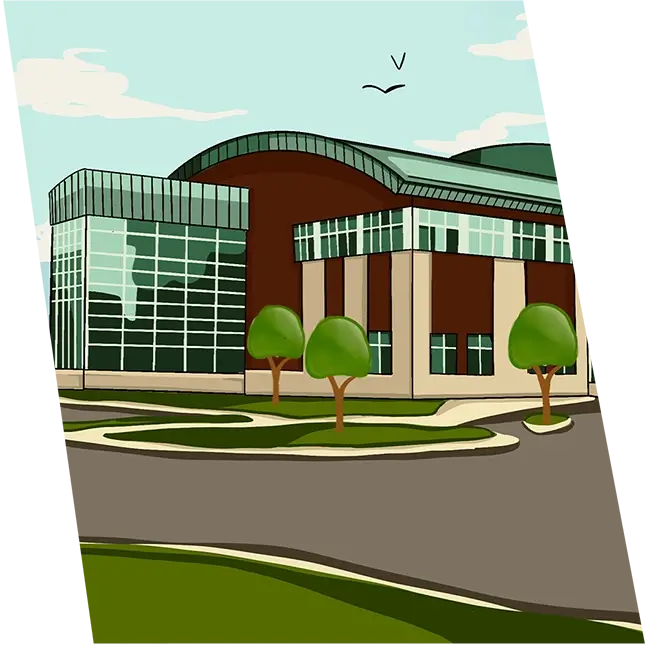 Illustration of the exterior of the Extra Credit Union main office building