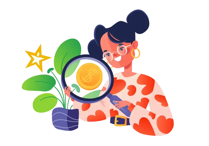Concept of career, salary, earning profits, growth, increasing, profitable investment of money. Freelancing or working from home. Metaphor, Cute , Young Woman flat cartoon character grows money tree.